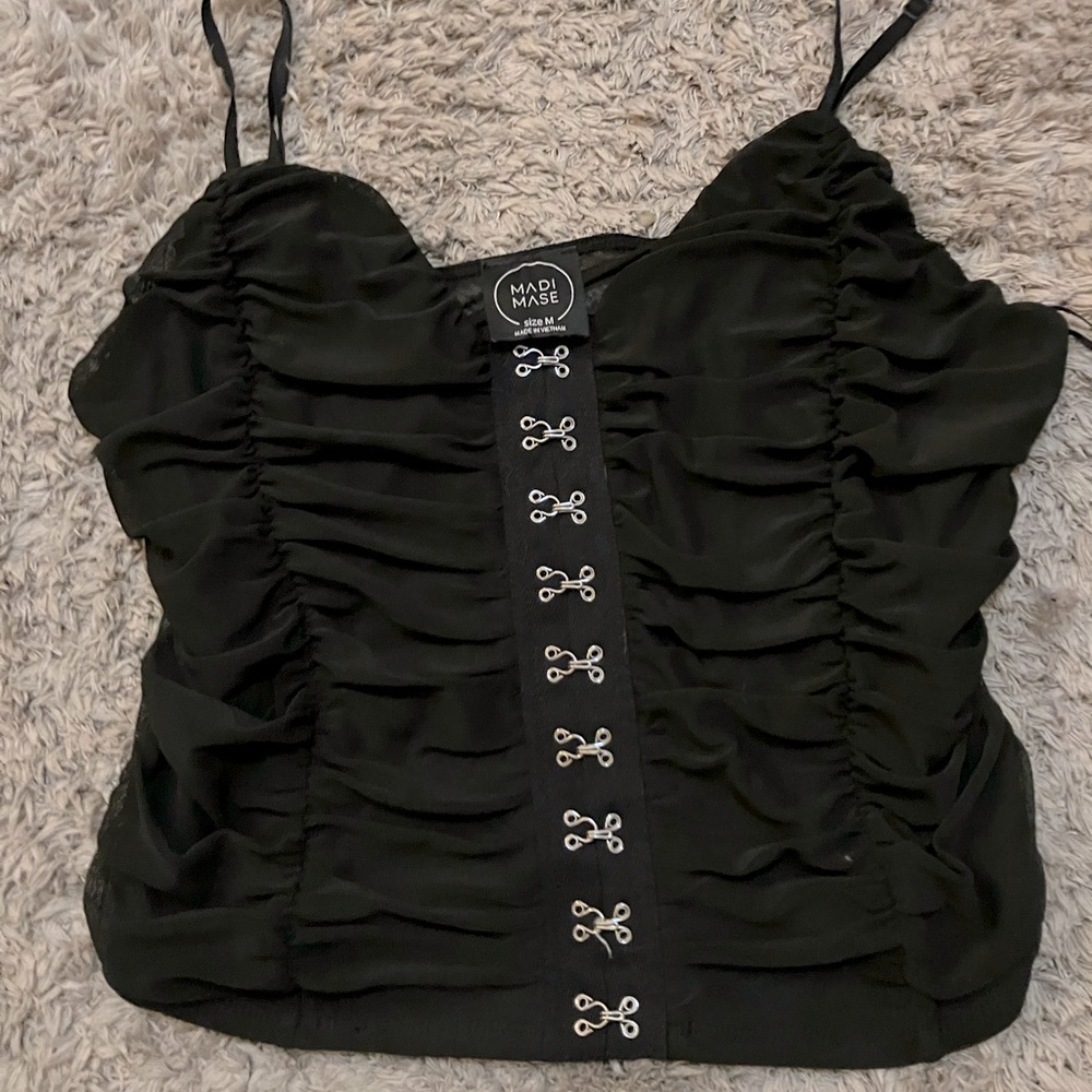 Black tank top with clasps down the front